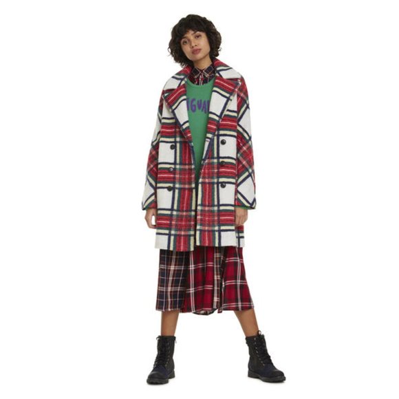 NWT Desigual red & white tartan print coat jacket, US6 - Picture 9 of 16